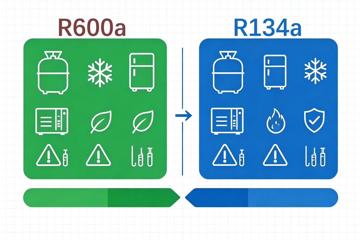 ¿Cuáles son las diferencias entre los refrigerantes R600a y R134a?